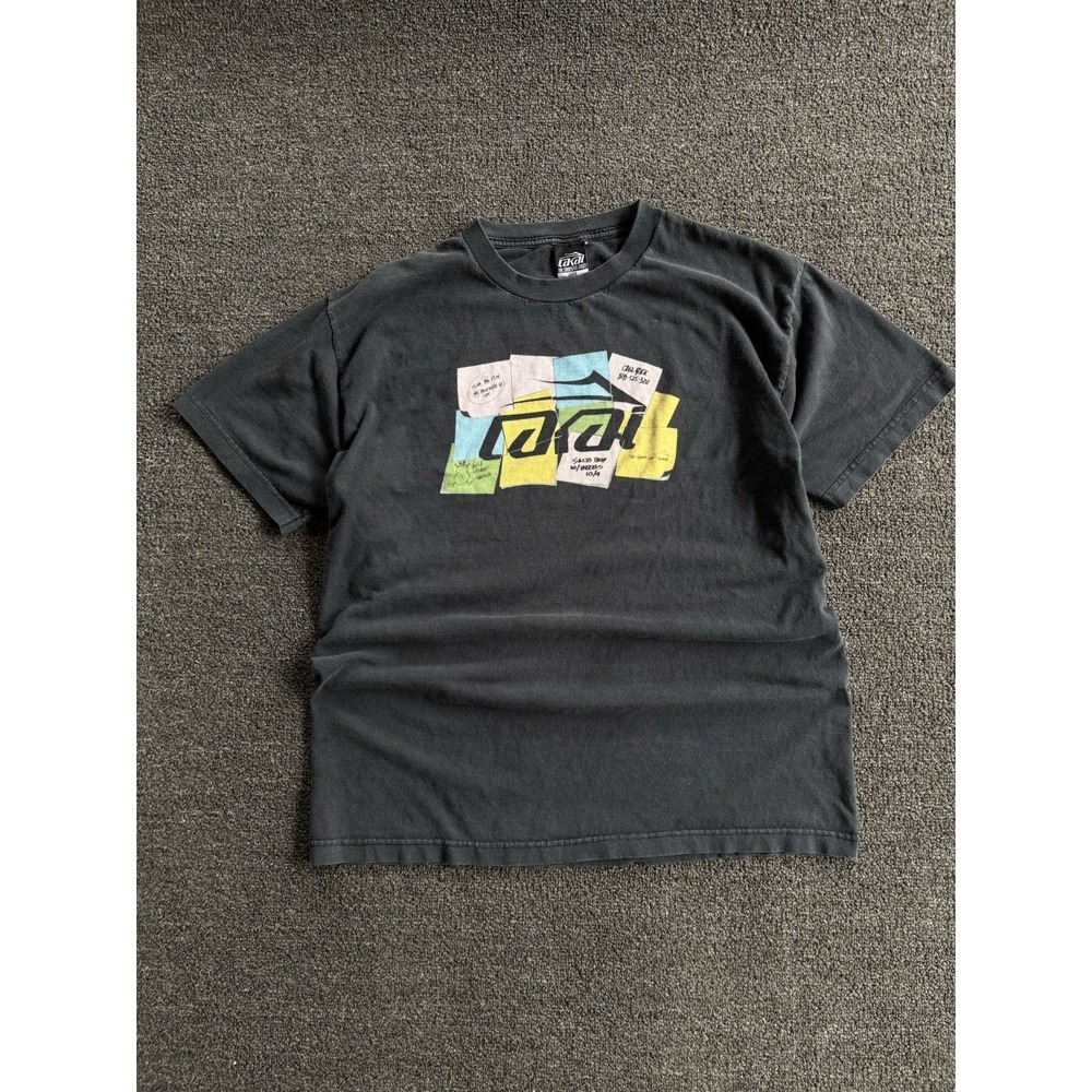 Vintage Lakai Shoes Tee Sz L Black Sticky Note Graphic Skate Team Shirt